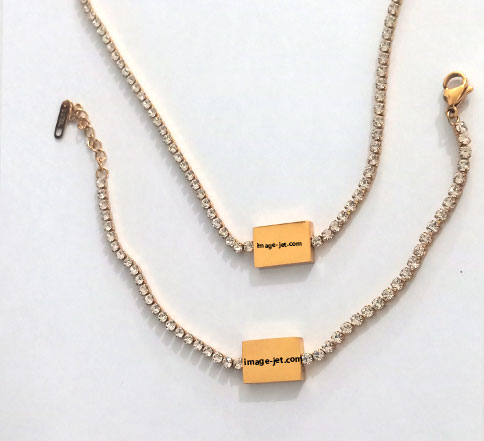 Chainette et gourmette cristaux gravées